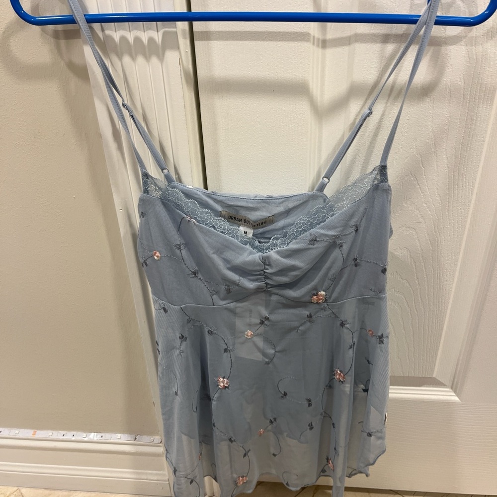 Delicate Blue Floral Embroidered Women's Top